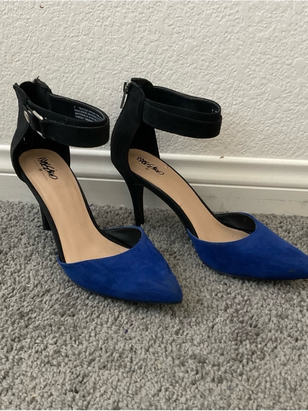 Mossimo Supply Co. Blue and Black Pointed-Toe Ankle-Strap Heels